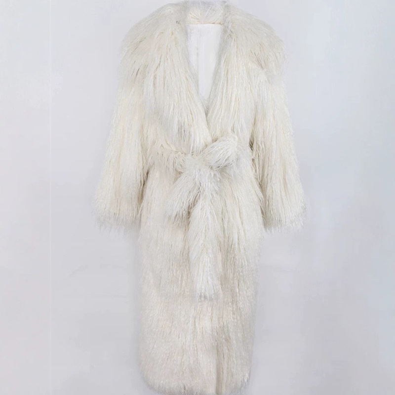 Women's Fur Coat Beach Wool Coat Long Lace-Up Suit Collar Casual Warm Eco-Friendly Fur Coat plus size