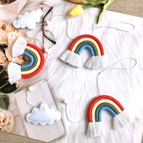ins decoration Nordic style clouds rainbow wooden beads hanging decorations children's room crib tent bed curtain decoration