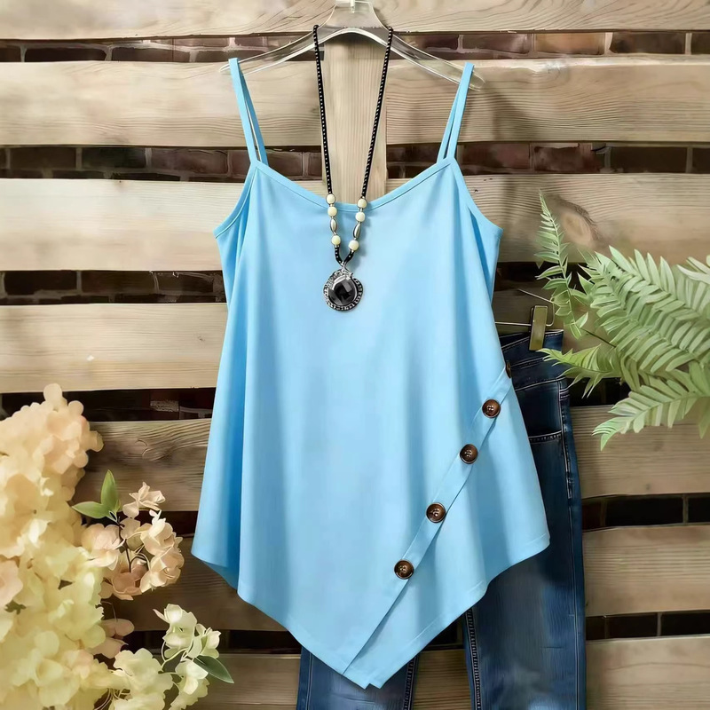 2026 Cross-Border Amazon Women's Casual Summer Solid Color Camisole Top with Buttoned Straps 2026 Cross-Border Amazon Women's Casual Summer Solid Color Camisole Top with Buttoned Straps