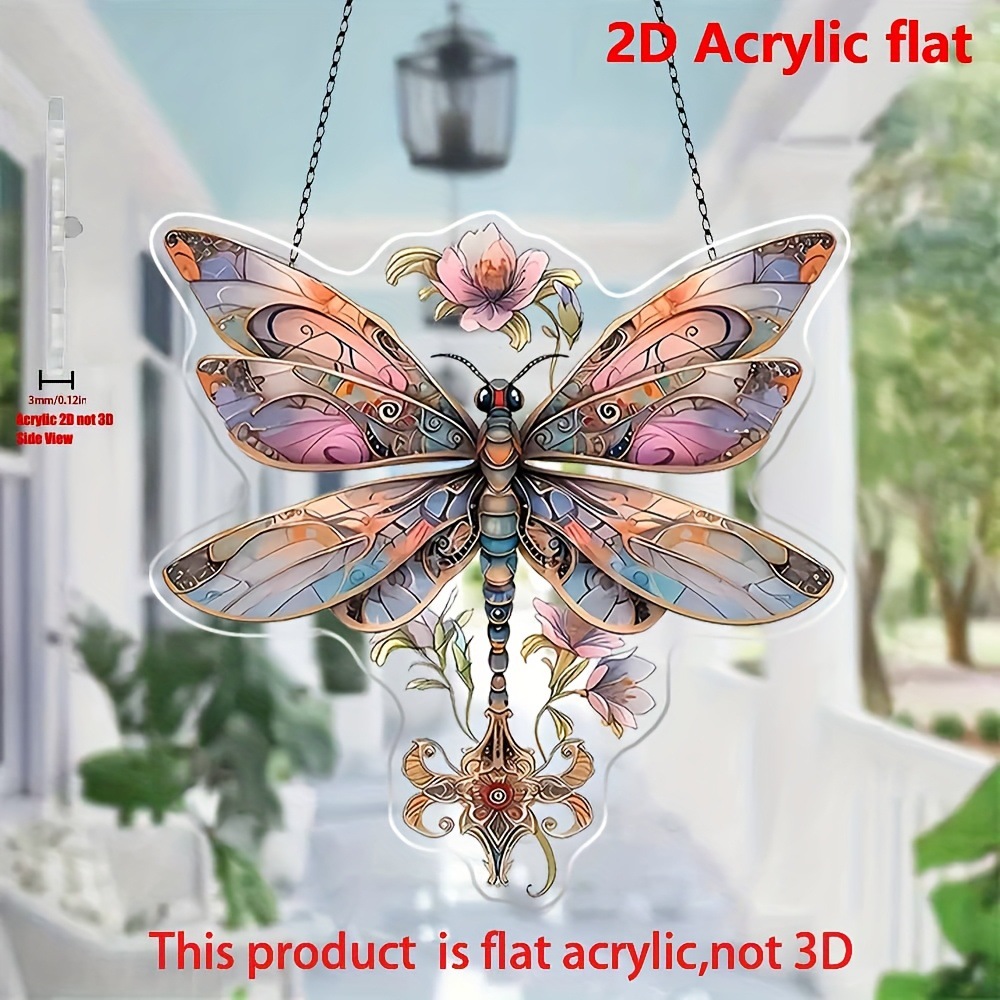 Transfronteriza venta caliente creativa libélula flores coloridas 2D acrílico plano interior y exterior ventana decoración colgante