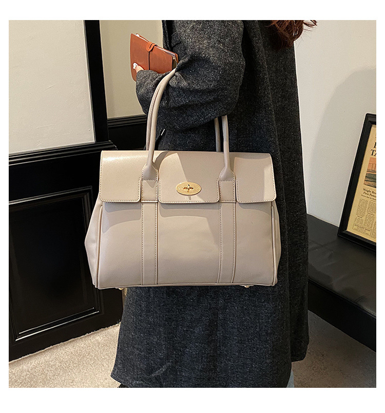 Women's Gender Women's Large Pu Leather Solid Color Elegant Vintage Style Square Lock Clasp Tote Bag