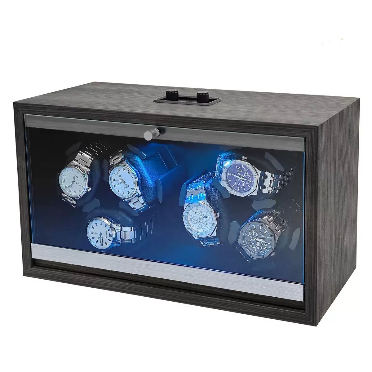 Madera con patrón de nogal negro, 6 metros, agitador automático, 2 juegos, 3 metros, caja de reloj mecánica eléctrica con estampado de carbono