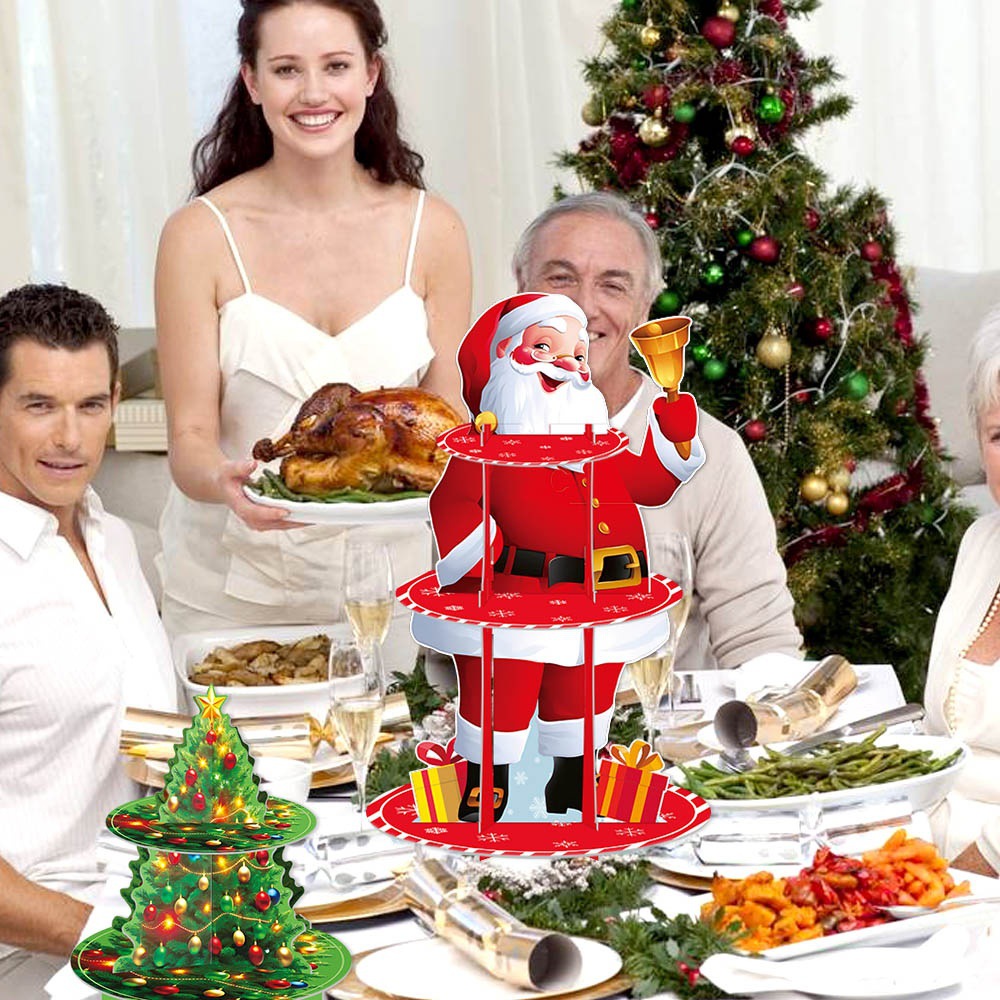 Nuevos productos transfronterizos Decoración navideña Soporte para pasteles Tema de Navidad de invierno Postres Aperitivos Soporte para pasteles multicapa