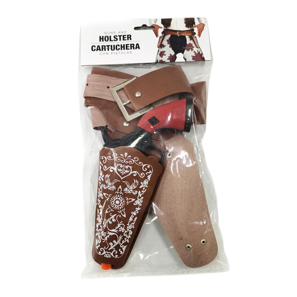 Pistola de juguete de rol para niños doble vaquero funda de arma cinturón marrón vaquero funda de arma cinturón