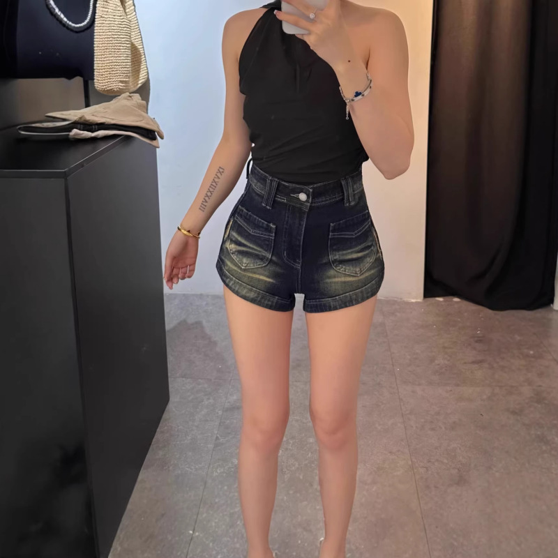 Retro Hot Girl Denim Shorts for Women Summer New Style High-Waisted Elastic Slimming Look A-Line Fashionable Hip-Hugging Short Hot Pants 8022 Retro Hot Girl Denim Shorts for Women Summer New Style High-Waisted Elastic Slimming Look A-Line Fashionable Hip-Hugging Short Hot Pants 8022
