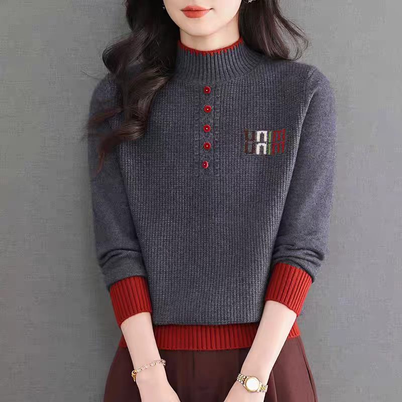 Women's half-high collar base shirt, 2026 autumn and winter new style, faux cashmere sweater, stylish loose knit top, suitable for mothers