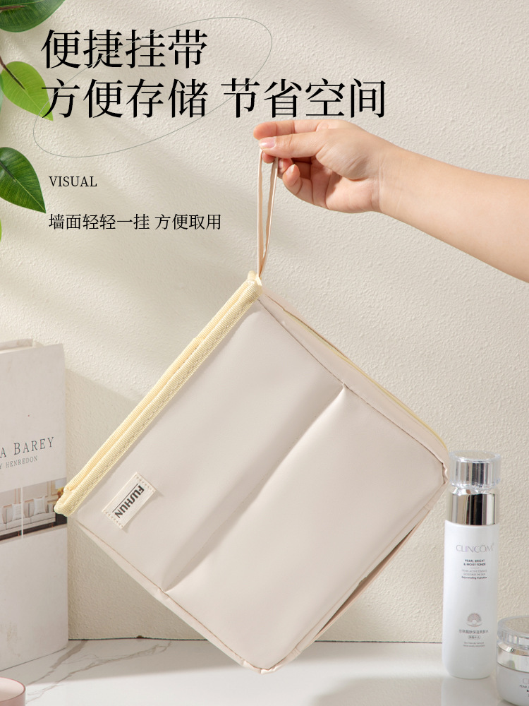 2025年新型PU化粧ポーチ 大容量 ハンドバッグ型 持ち運び便利 旅行必需品 分割式ペンケース 洗面用具入れ