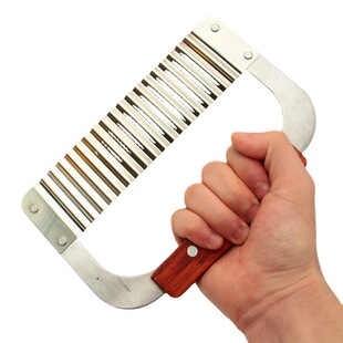 Cross-border Stainless Steel Potato Cutting Creative Wooden Handle French Fries Knife Wolftooth Wave-shaped Strip Cutter Cut Flower French Corrugated Knife