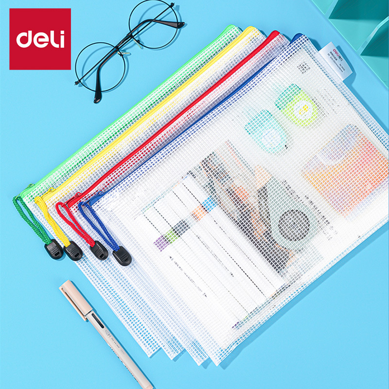 Deli Stationery 5655 Zipper Bag Document Bag Mesh Bag B5 Briefcase Zipper Bag File Bag Transparent Portable