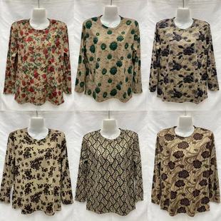2025 Middle-Aged and Elderly Women's Clothing Plus Size Mother's Clothing Autumn Tops Starry Sky Cotton Autumn Clothes Loose T-Shirts Street Stall Supply