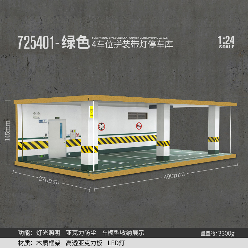 Comercio exterior al por mayor transfronterizo 1 24 simulación modelo de coche estacionamiento modelo escena garaje pantalla con decoración ligera