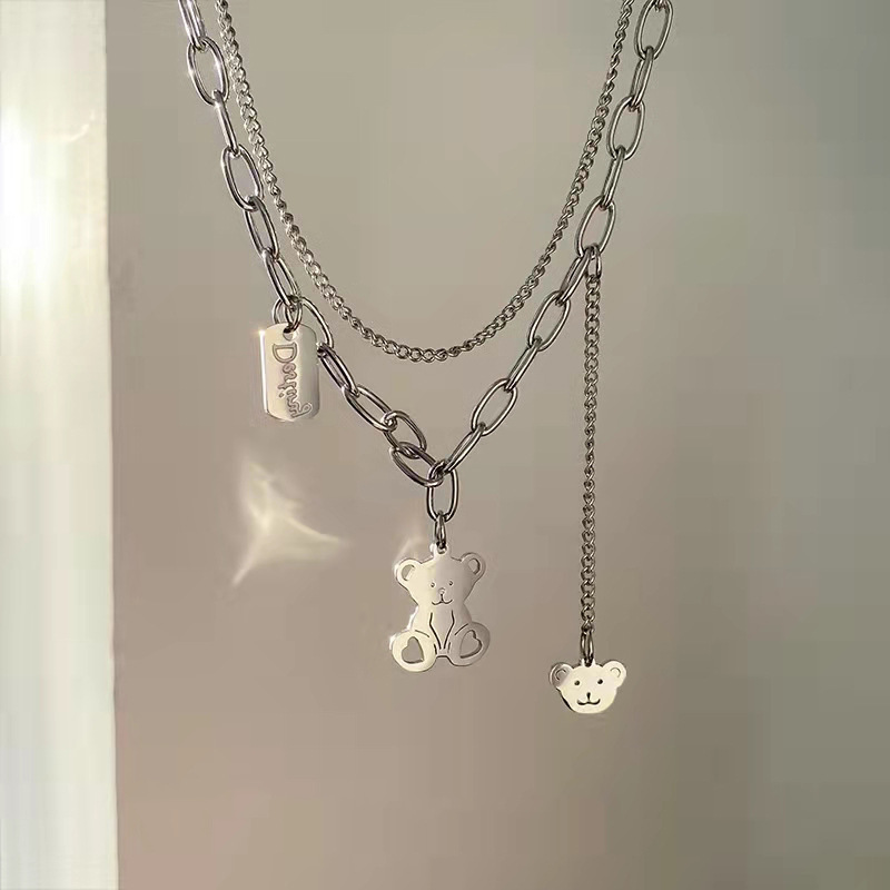 Fashion Bear Hollow Multi-layer Pendent Titanium Steel Collarbone Chain display picture 4