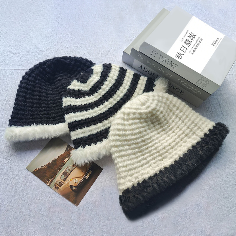 Earflap Girl Plush Hat Autumn/Winter Warm Ear Protection Cute Girl Face-Smaller Matchable One-Piece Plush Knitted Hat