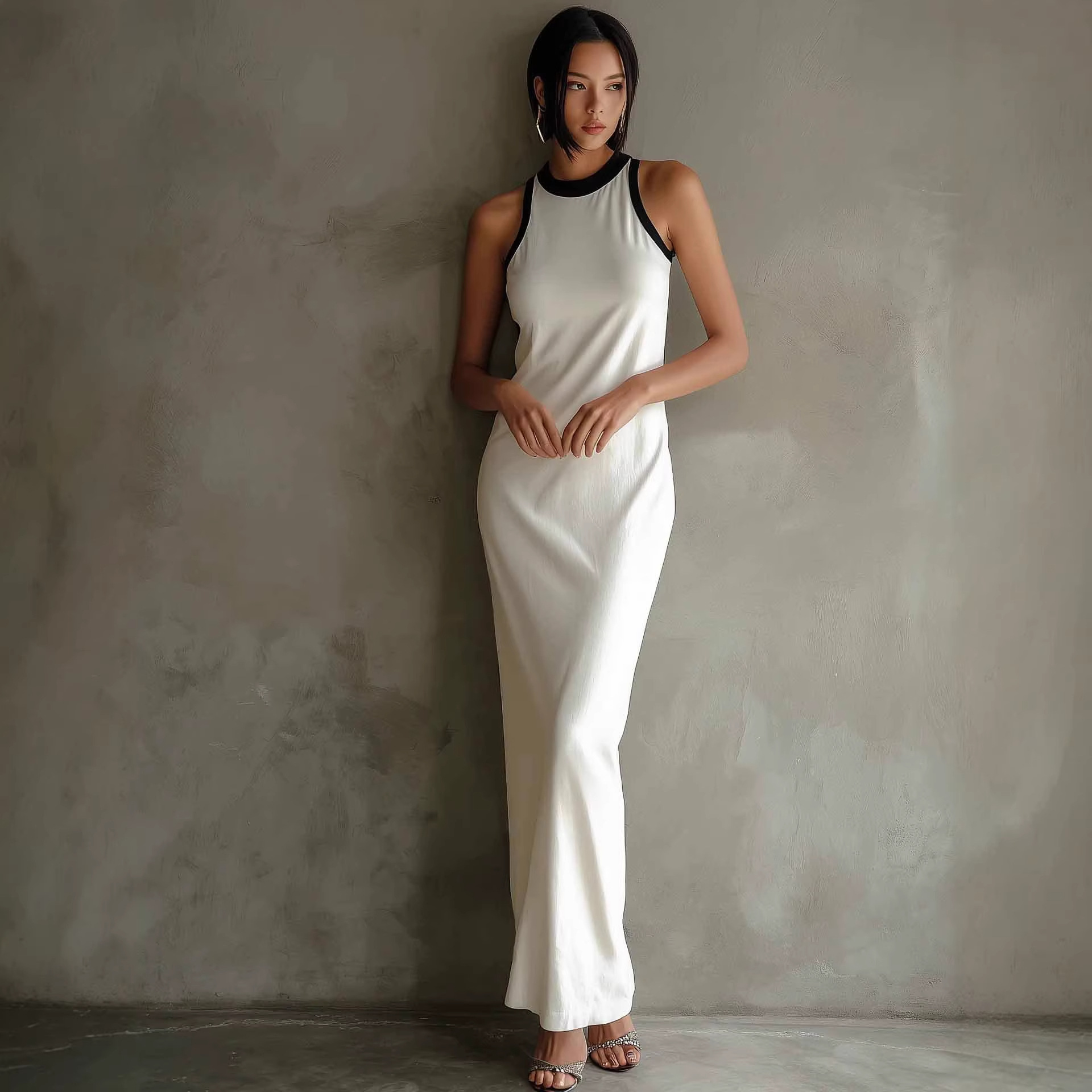 2026 Europäische und amerikanische grenzüberschreitende unabhängige Website Elegantes lässiges ärmelloses Strickkleid im Farbblock-Design_voghion.com