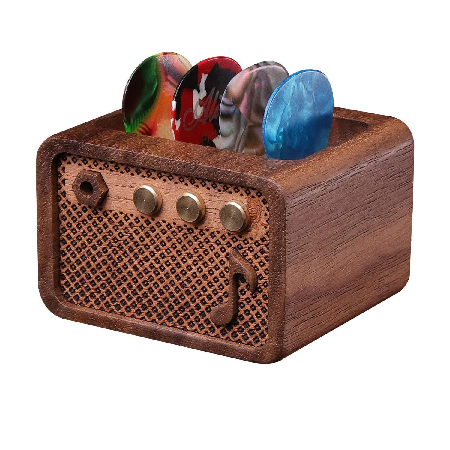 Guitar Pick Holder Rectangular American-Style Walnut Wood Electric Guitar Pick Storage and Display Gift, Suitable for