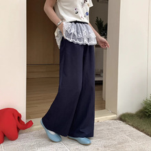 SUSAN 设计感屁帘拼接蕾丝宽松百搭阔腿裤女春季新款休闲裤TL135