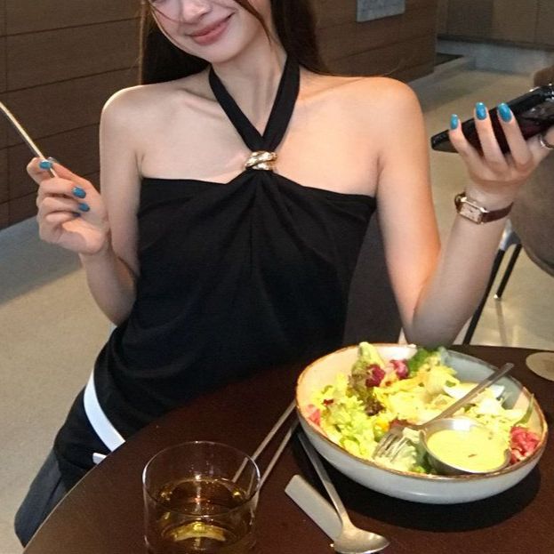 Women's Backless Halter Crop Top - Summer Bodycon Sleeveless Bustier In Black, White, Coffee_ecoleips.com