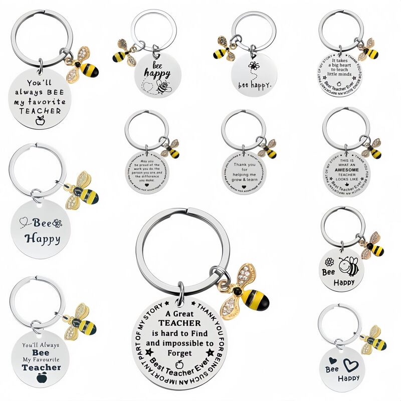Amazon Cross-Border Little Bee Engraved Keychain Inspirational Thank You Gift for Teacher's Day and Thanksgiving Gift Ideas