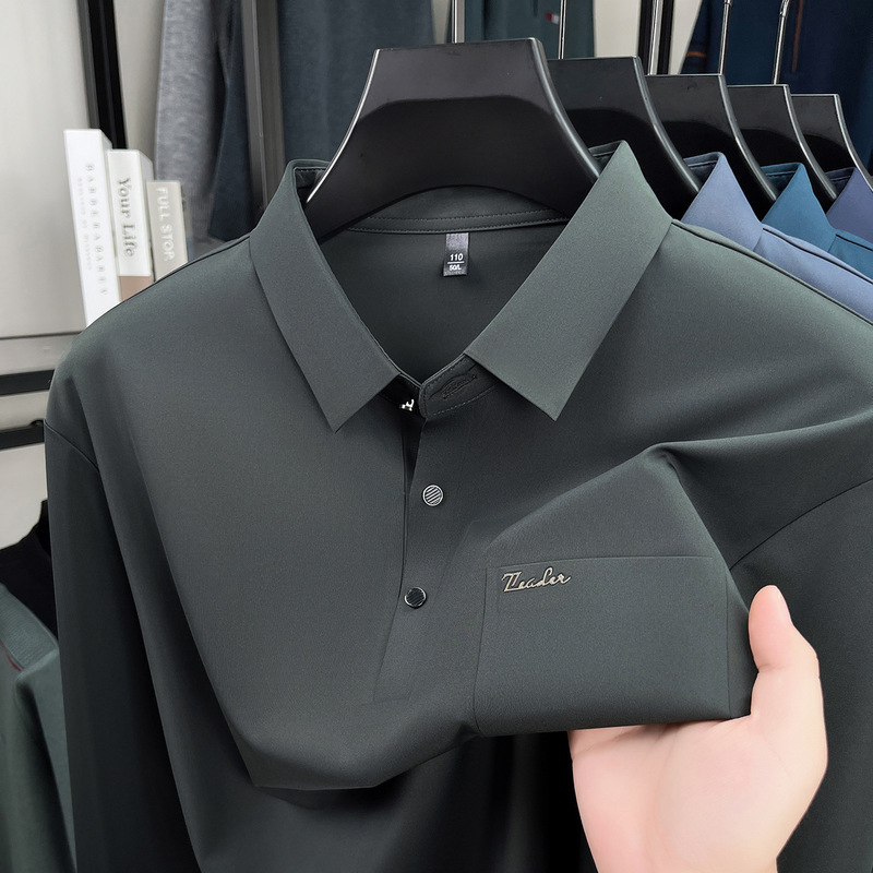New Spring and Autumn Men's Long-Sleeve T-Shirt, Middle-Aged Men's Top with Real Pockets, Turn-Down Collar, Loose Fit, Dad Style New Spring and Autumn Men's Long-Sleeve T-Shirt, Middle-Aged Men's Top with Real Pockets, Turn-Down Collar, Loose Fit, Dad Style
