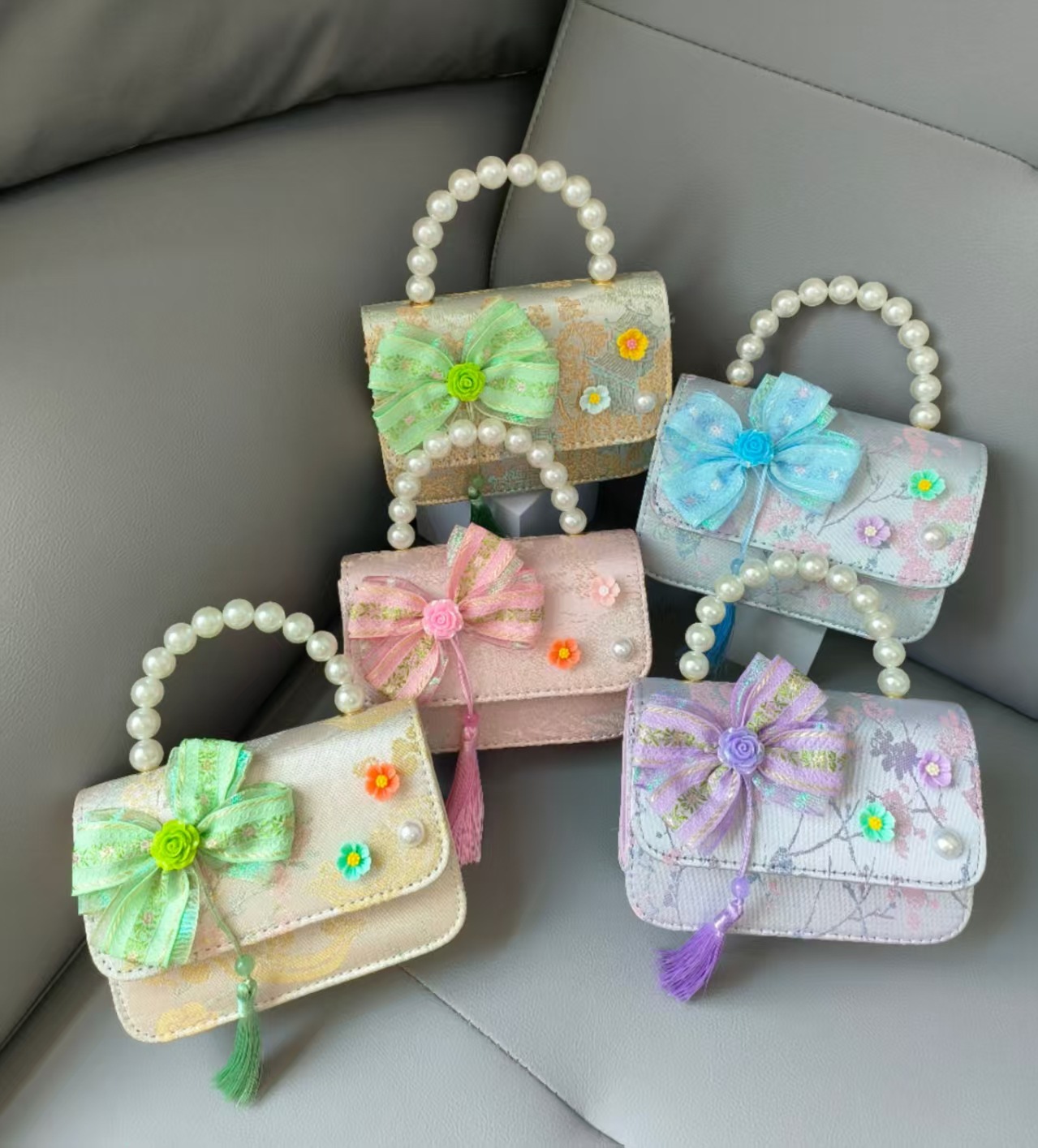 Bolsa portátil de la princesa de perlas estilo nacional arco de hombro bolso de cadena bolso pequeño bolso de cambio de Año Nuevo