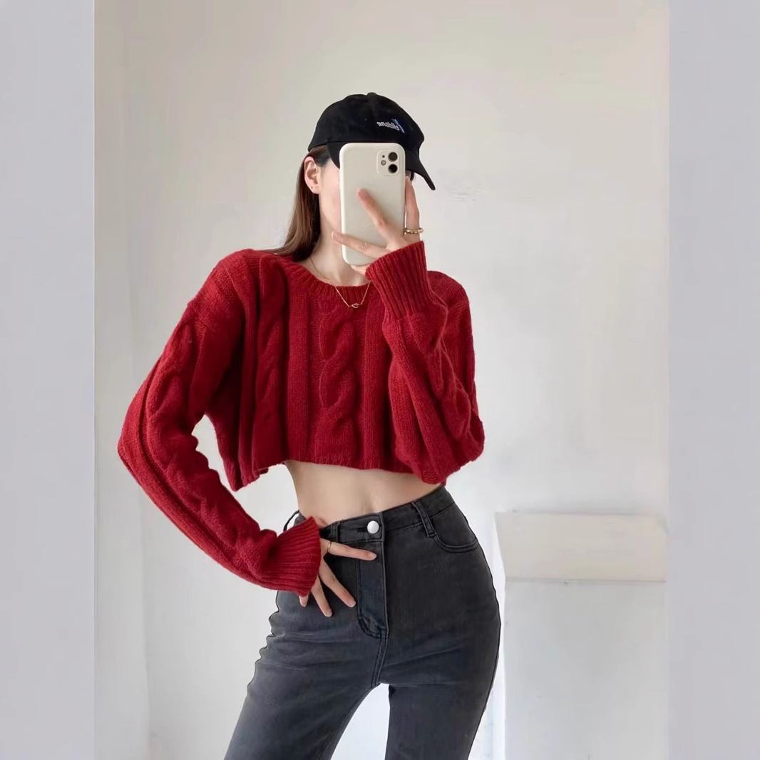 Chica caliente transfronteriza invierno y otoño nuevo suéter de cintura alta corto, camiseta de punto, camiseta de punto, camiseta de mujer, chaqueta, chaqueta image 5