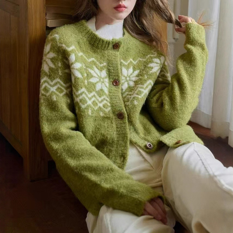 Norwegian Forest Wool Loop Yarn Fair Isle Sweater Women's Autumn Lazy Style Sweater Jacket Norwegian Forest Wool Loop Yarn Fair Isle Sweater Women's Autumn Lazy Style Sweater Jacket