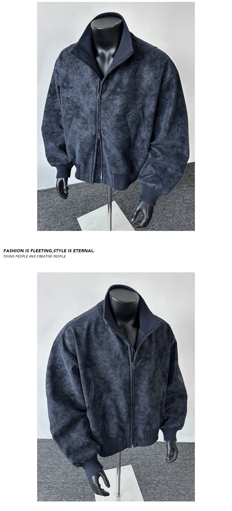 Denim Jacket Men Tie Dye Leather Effect American Retro Loose Fit_voghion.com