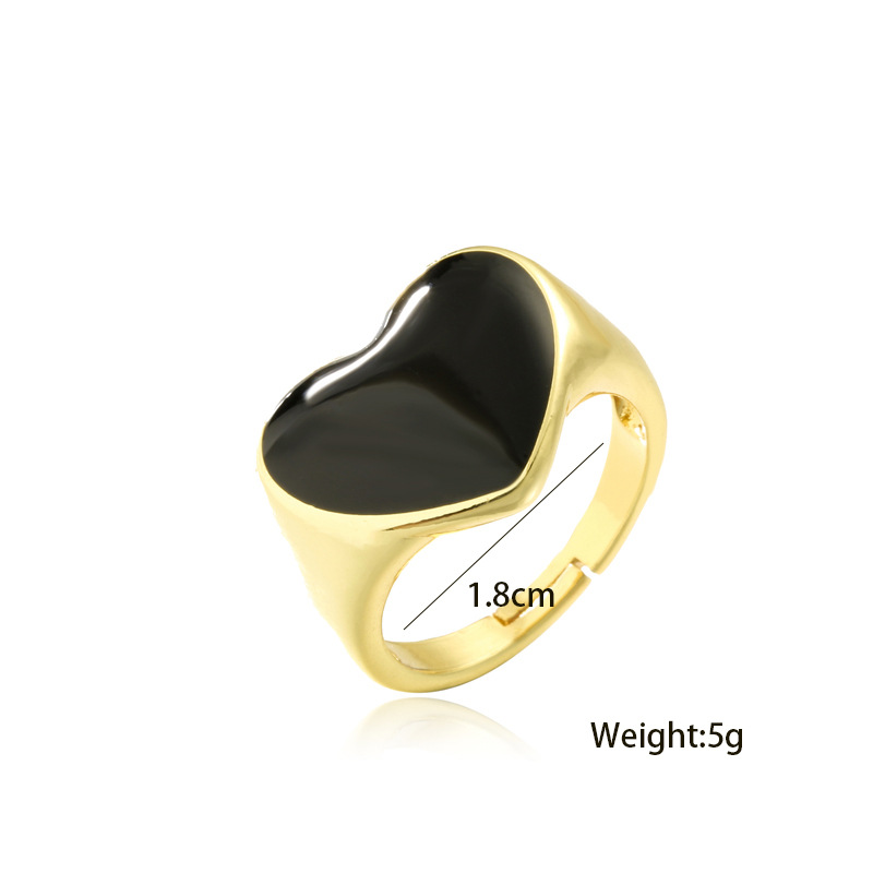 Wholesale Jewelry Black Oil Drop Heart Copper Open Ring Nihaojewelry display picture 1