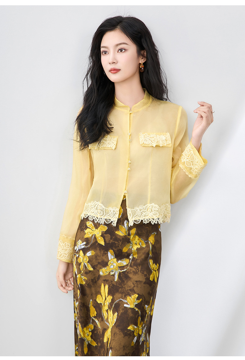 Áo sơ mi dài tay lụa organza cao cấp kiểu Trung Quốc mới mùa hè — Màu đen chi tiết 24