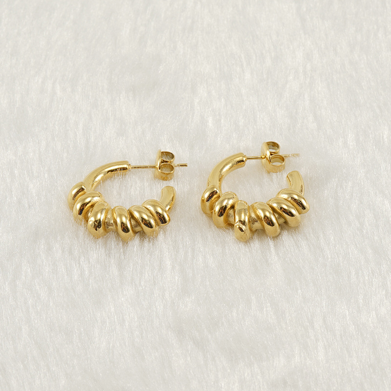 Estilo europeo y americano transfronterizo espiral de acero inoxidable pendientes redondos hembra 18K oro acero color moda titanio acero ins estilo pendientes al por mayor
