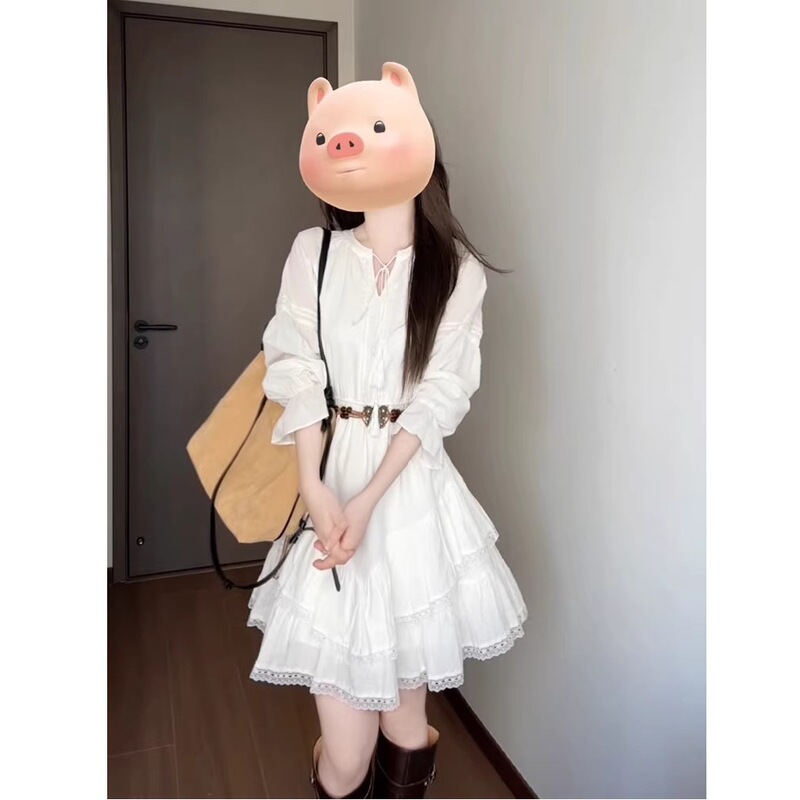 French-Style White Long-Sleeve Waist-Cinching Dress for Women, Spring 2026 New Model, Petite Size, Elegant and Stunning Long Dress French-Style White Long-Sleeve Waist-Cinching Dress for Women, Spring 2026 New Model, Petite Size, Elegant and Stunning Long Dress