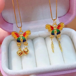 Gold 999 Pure Gold Misty Rain Dream Butterfly Pendant 3D Hard Gold Enamel Butterfly Pendant Girlfriend Valentine's Day Gift Wholesale