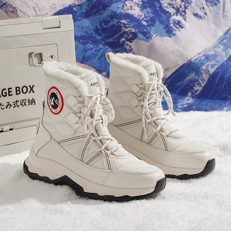 Botas de nieve de fondo grueso para mujeres 2025 nuevos zapatos de invierno de algodón blanco de montaña deportivos casuales