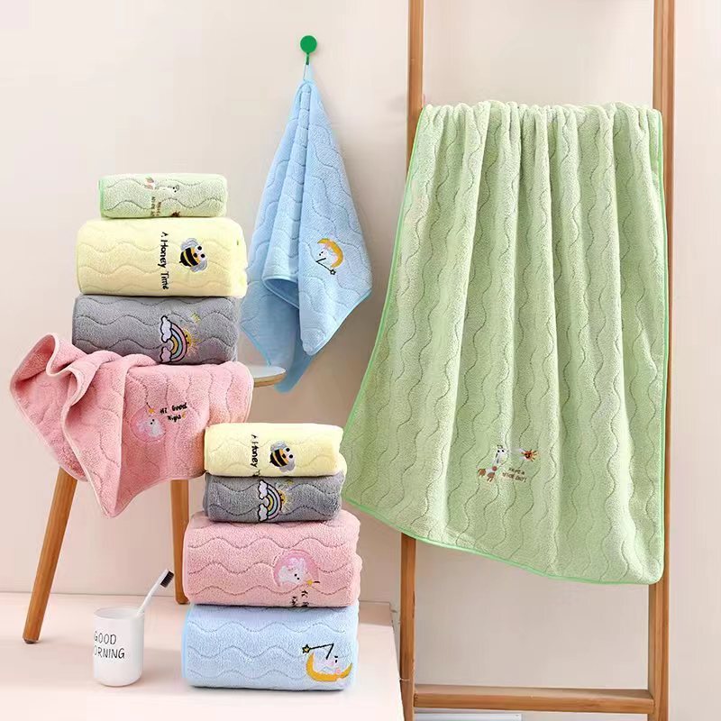 Coral Fleece Cartoon Embroidered Towel Soft Absorbent Skin Thickened Face Towel Household Towel Bath Towel Wholesale