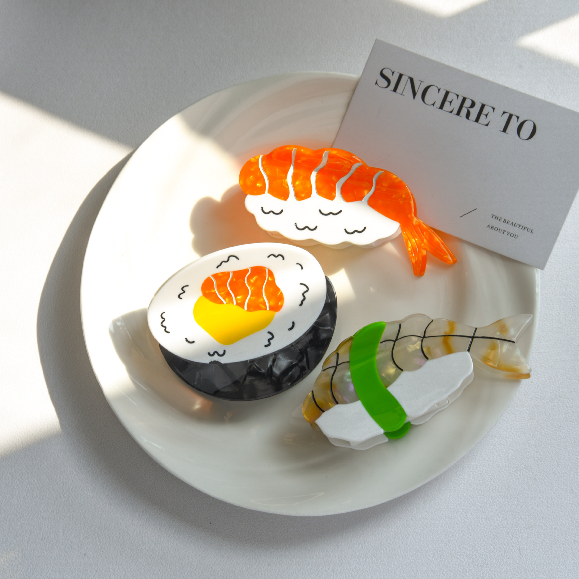 44g Weight Hair Claws Hair Accessories Type 1 Piece Quantity Daily Occasion Acetic acid sheets Material Sushi, Shrimp Pattern All Seasons Season Women's Gender Cute, Modern Style Style Cute Modern Style Women's Sushi Shrimp Acetic Acid Sheets Hair Claws 3