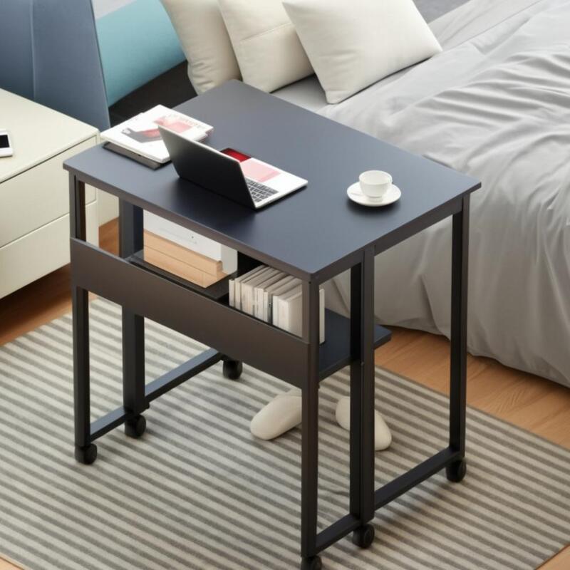Cross-Border Simple Folding Table with Storage Rack, Foldable Computer Desk with Wheels, Simple Small Table That Saves Space
