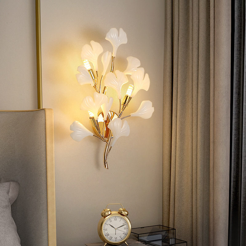 壁灯卧室床头灯创意艺术银杏叶课题背景墙Led灯过道轻奢走廊灯具