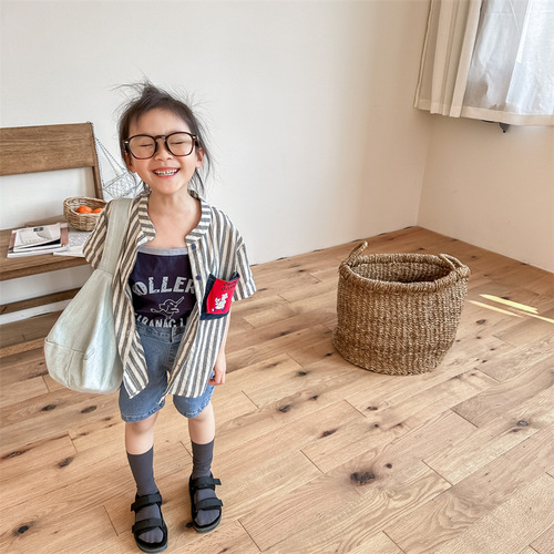 2024 new children's clothing summer products Children's summer clothing Korean style denim short-sleeved shirts boys and girls shirts 123298