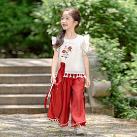 女童夏季新款新中式国风改良汉服套装宝宝复古印花日常唐装两件套