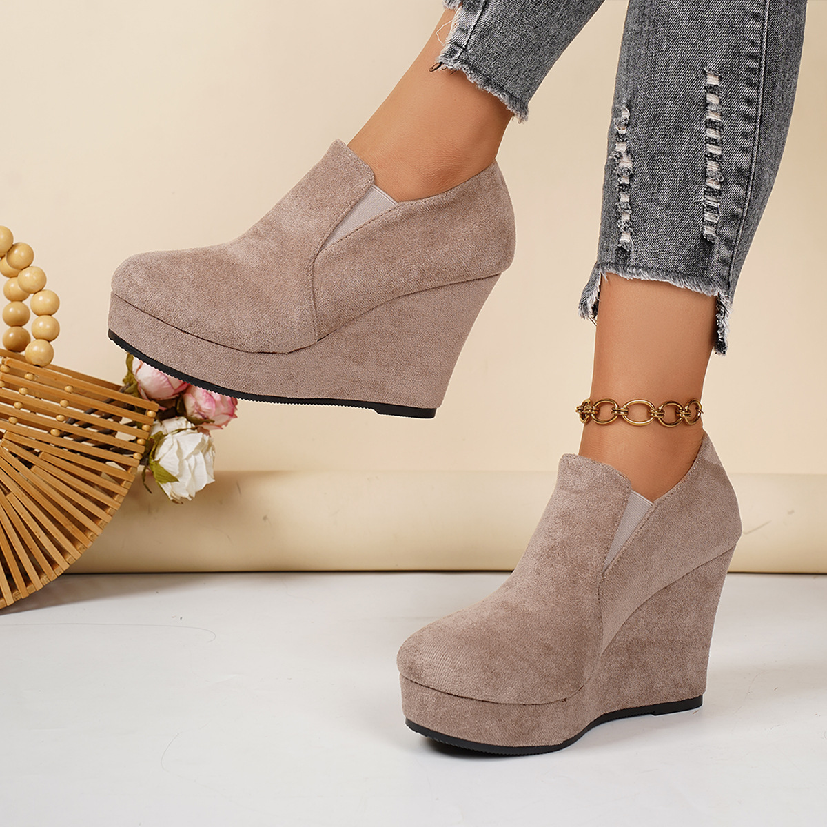 Dames plateau instappers suède sleehak schoenen elegant_voghion.com