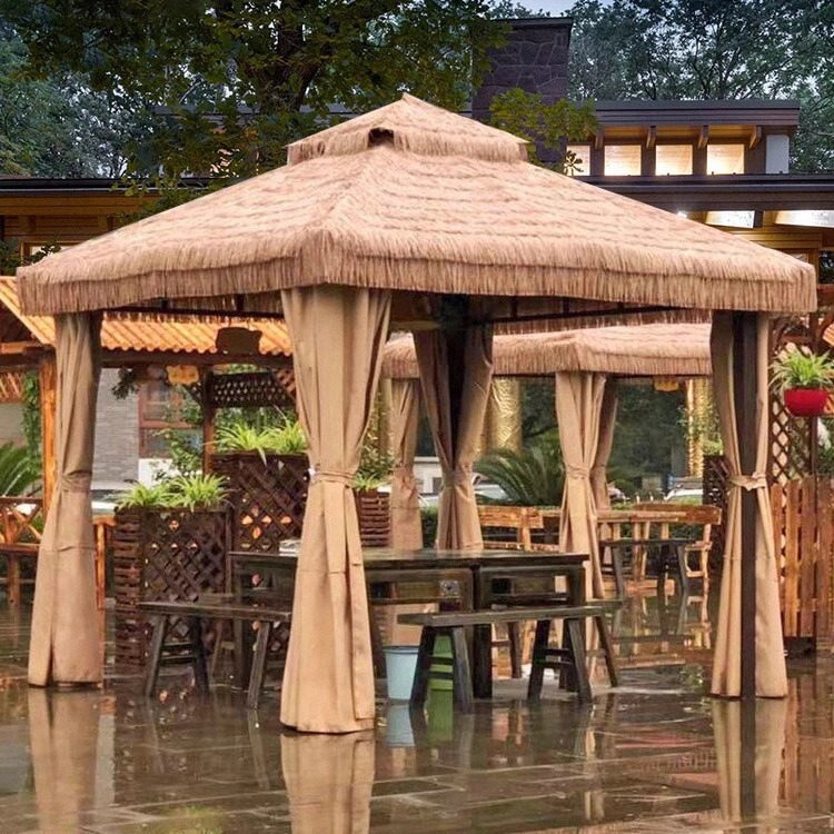 Outdoor Gazebo Villa Rural Courtyard Home Four-Corner Tea House Yard Farmhouse Faux Straw Thatched Hut
