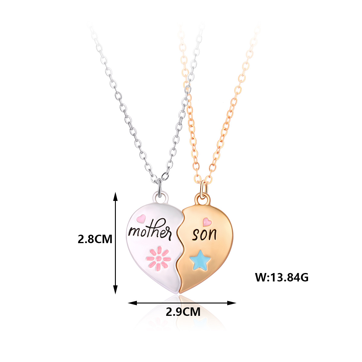 Ig Style Heart Shape Alloy Enamel Plating Mother's Day Mother&son Pendant Necklace display picture 8