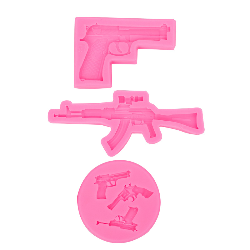 Pistola metralleta ametralladora tamaño bala de silicona molde juego tema pastel chocolate fondant Decoración