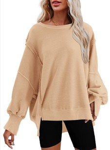 Cross-border European and American Women's Pure Color Hooded Sweatshirt Long-sleeved Round Neck Sweatshirt Hooded Sweatshirt Amazon