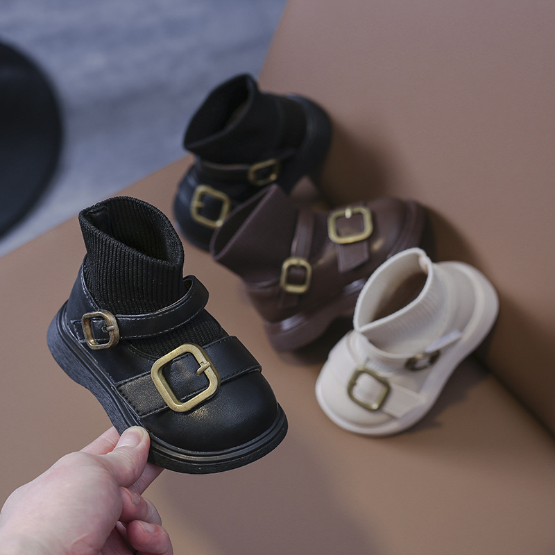 Girls' leather boots 2022 spring and autumn new Korean version of little girl princess boots wool mouth short boots children's baby boots