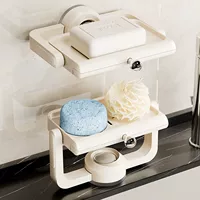 Soap holder wall shelf, rotating suction cup drying rack, cream, multi-size storage