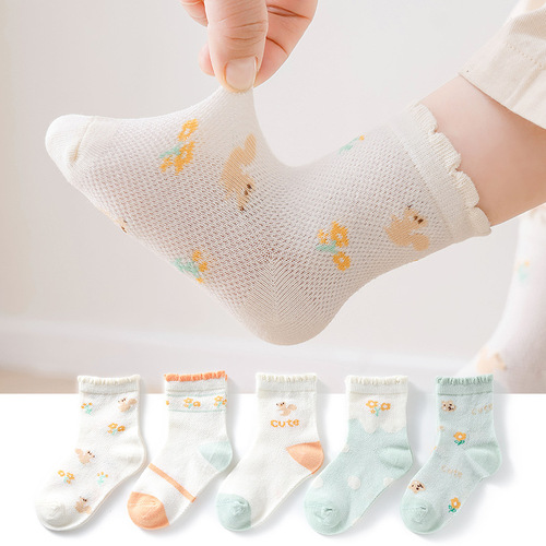 New spring and summer thin children's cotton socks cute cartoon mesh middle-length children's socks men's and women's baby socks wholesale