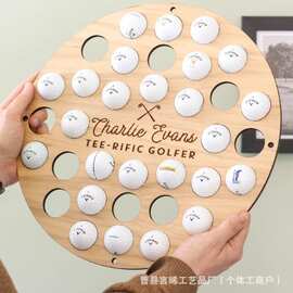 跨境圆形木质高尔夫球架家用墙上壁挂式高尔夫球收纳架展示架