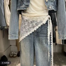 白色花边棉蕾丝三角巾屁帘叠穿设计感甜美小短裙时尚慵懒甜酷风