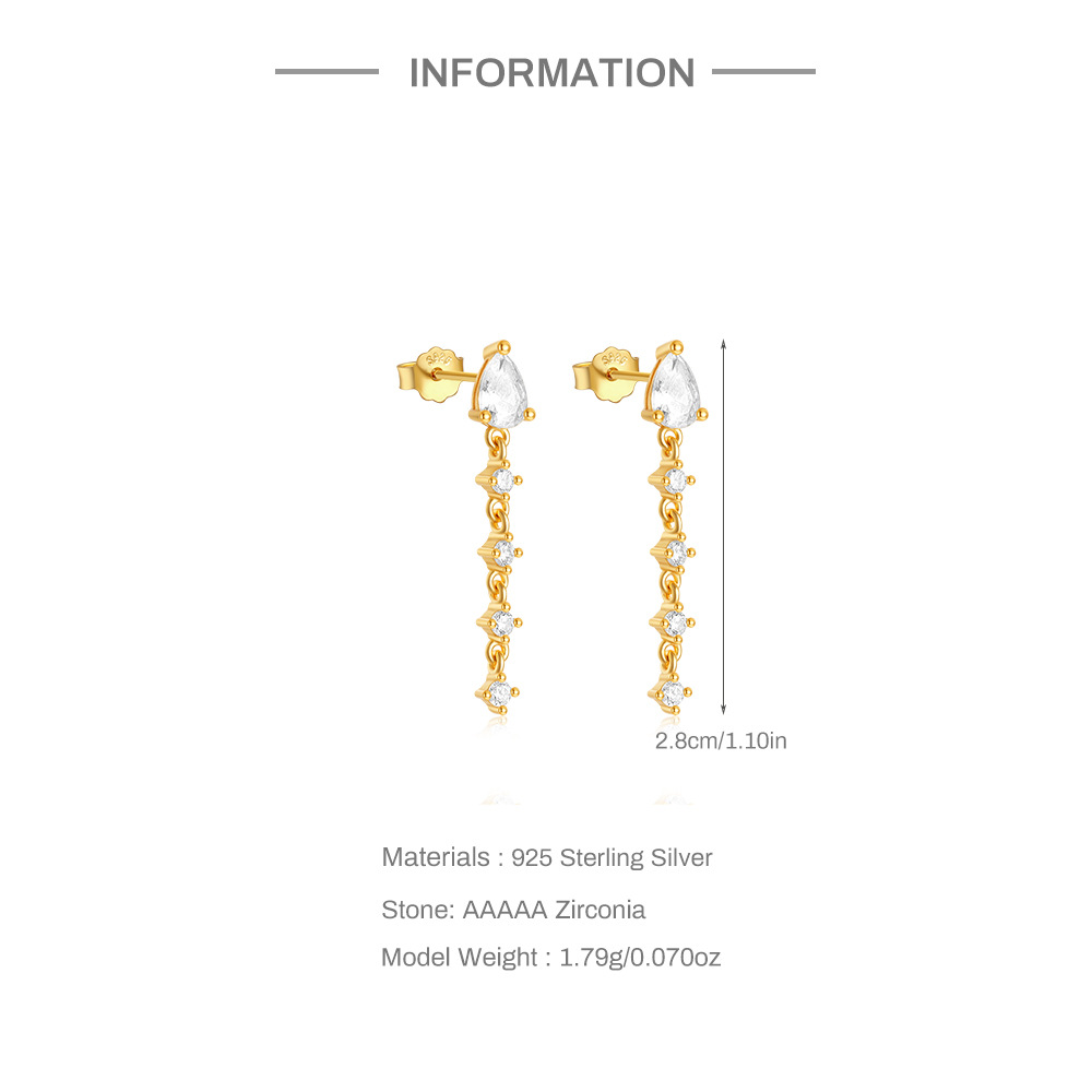 5g Weight 925 Sterling Silver Ear Needle Material Zircon Inlay Material Drop Earrings Classification 1 Pair Quantity Holiday, Travel Occasion 925 Sterling Silver Material Geometric Pattern Women's Gender Tassel, Plating Design Elegant, Simple Style Style 1 Pair 925 Sterling Silver Zircon Geometric Drop Earrings 4